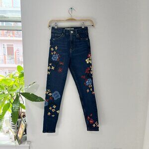 Topshop Moto Jamie Floral Print Painted Skinny Jeans Size 24